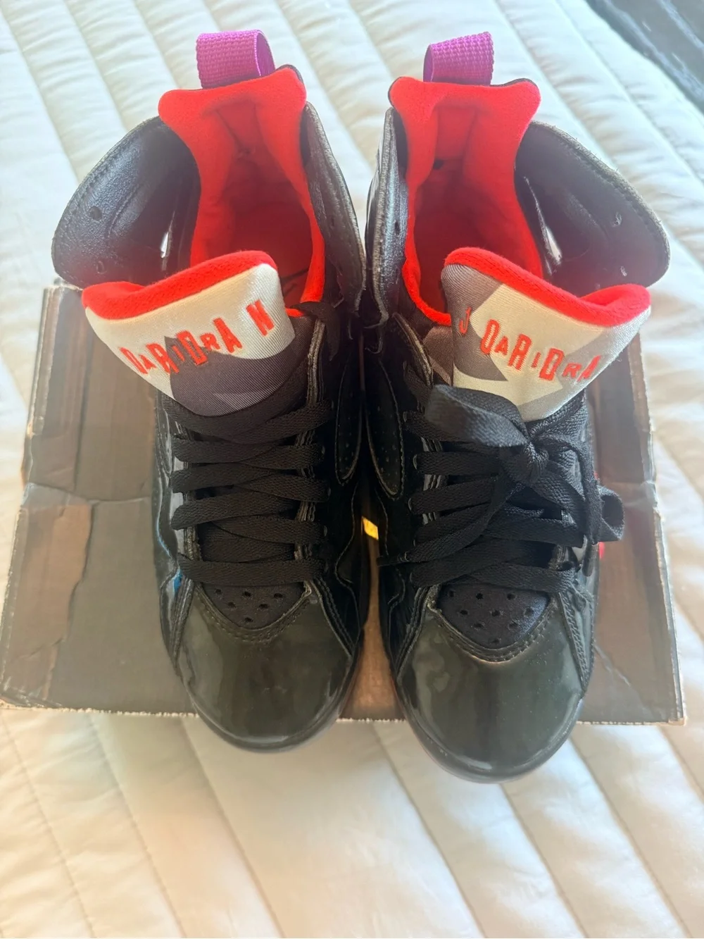 Air Jordan 7 Retro Black Patent Women’s Size 6 Black Red Sneakers